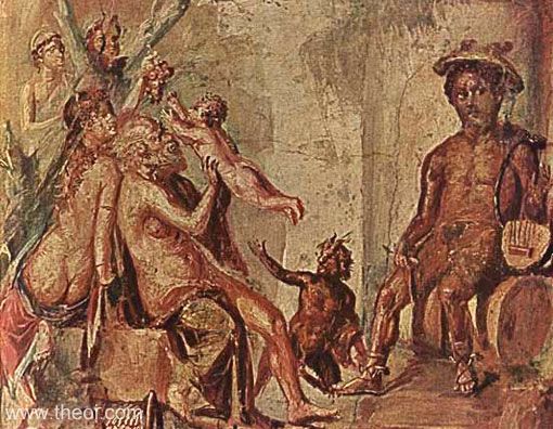 Silenus, infant Dionysus and Hermes | Greco-Roman fresco from Pompeii C1st A.D. | Naples National Archaeological Museum