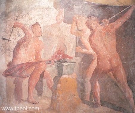 Cyclopes at the forge | Greco-Roman fresco from Pompeii C1st A.D. | Naples National Archaeological Museum