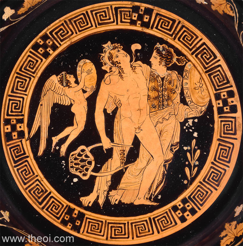 Dionysus, Ariadne & Eros | Attic red figure vase painting