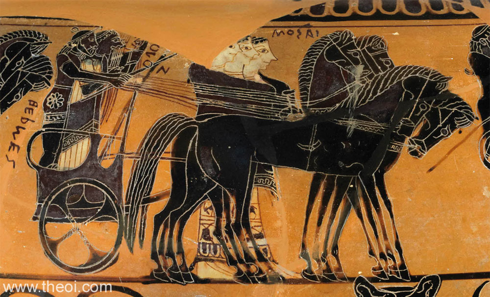 Hermes, Apollo & the Muses | Attic black figure vase painting
