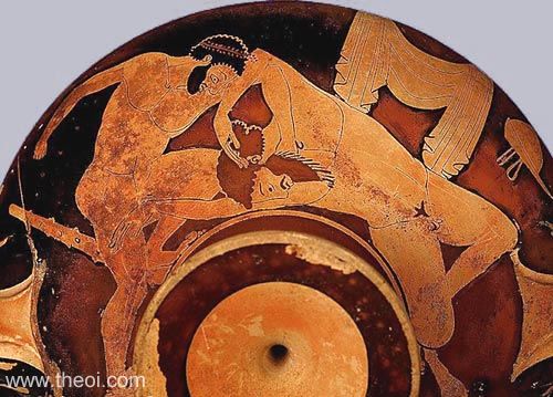 Heracles wrestling Antaeus | Athenian red-figure vase C5th B.C. | Cerite National Archaeological Museum, Cervetri
