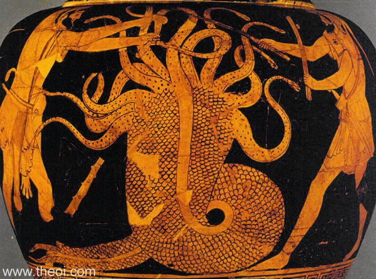 Heracles & Hydra | Attic red figure vase painting