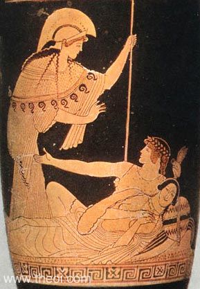 Athena, Theseus and Ariadne | Athenian red-figure lekythos C5th B.C. | National Archaeological Museum of Taranto