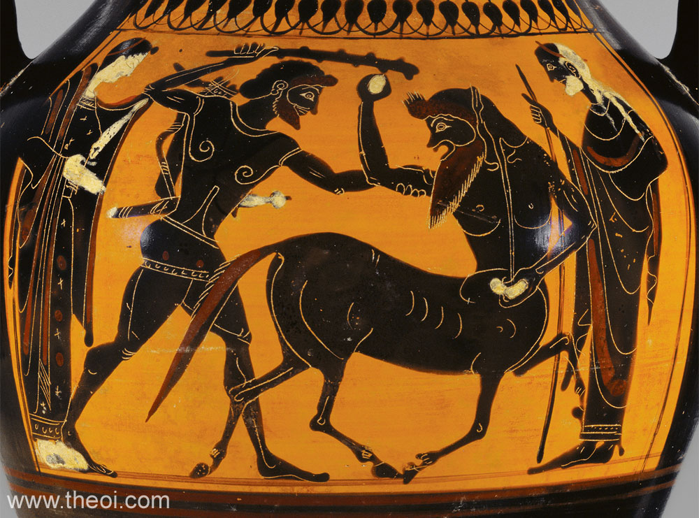 Mnesimache, Heracles, the centaur Eurytion and Dexamenus | Athenian black-figure amphora C6th B.C. | The J. Paul Getty Museum, Malibu