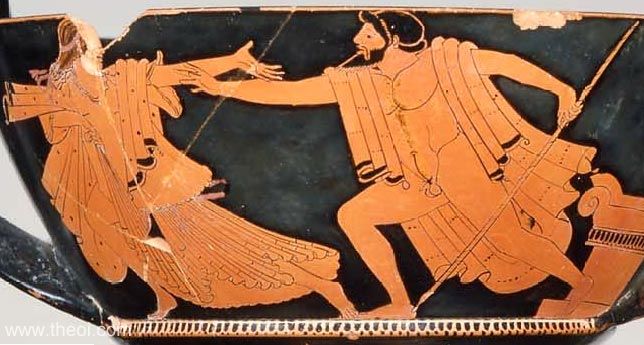 Zeus pursuing Aegina | Athenian red-figure kantharos C5th B.C. | Museum of Fine Arts Boston