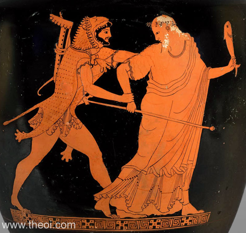 Heracles & Nereus | Attic red figure vase painting