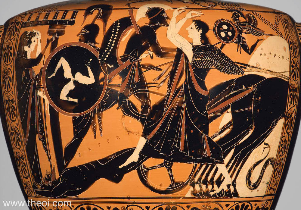 Achilles & Body of Hector | Attic black figure vase painting