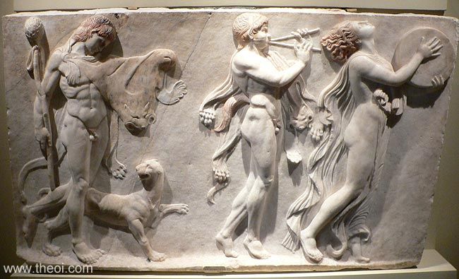 Dionysus, Satyr and Bacchante | Greco-Roman bas-relief from Rome C1st A.D. | British Museum, London