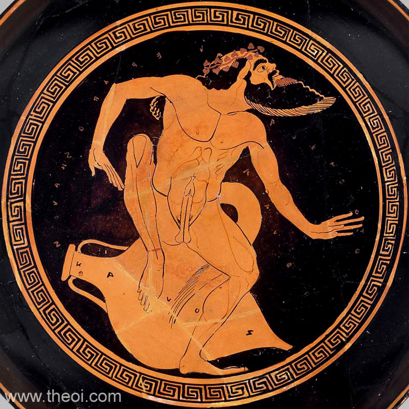 Satyr with Wine Amphora | Attic red figure vase painting