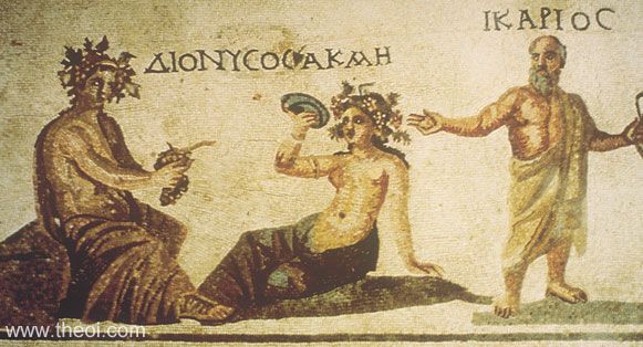 Dionysus, Acme and Icarius | Greco-Roman mosaic from Paphos C3rd A.D. | Kato Paphos Archaeological Park