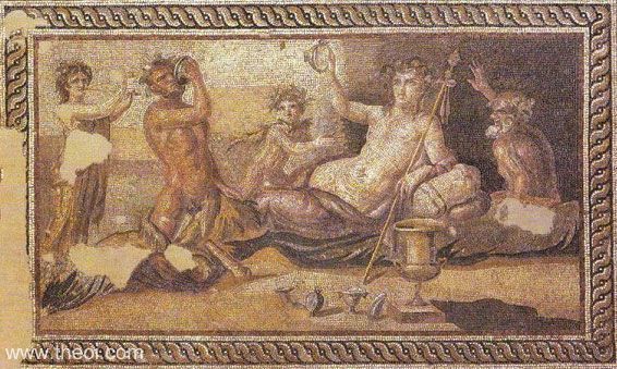 Drinking contest of Heracles and Dionysus | Greco-Roman mosaic from Antioch C2nd A.D. | Worcestor Art Museum