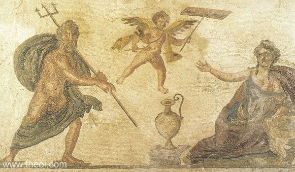 Poseidon, Eros and Amymone | Greco-Roman mosaic from Paphos C3rd A.D. | Kato Paphos Archaeological Park