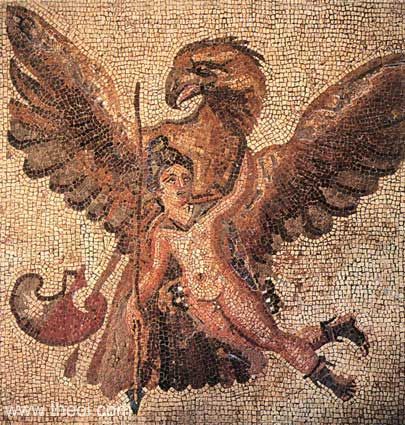 Ganymedes and the Eagle | Greco-Roman mosaic from Paphos C3rd A.D. | Kato Paphos Archaeological Park, Cyprus