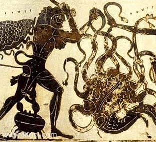Heracles, the Hydra & the Crab | Athenian black figure lekythos C5th B.C. | Mus&eacute;e du Louvre, Paris