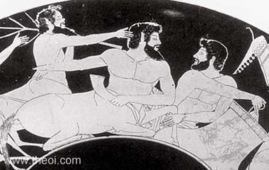 Heracles & the Centaur Pholus | Athenian red-figure kylix C5th B.C. | Antikenmuseum und Sammlung Ludwig, Basel