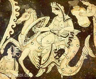 Thetis riding a Hippocamp | Apulian red-figure pelike C5th B.C. | J. Paul Getty Museum, Malibu